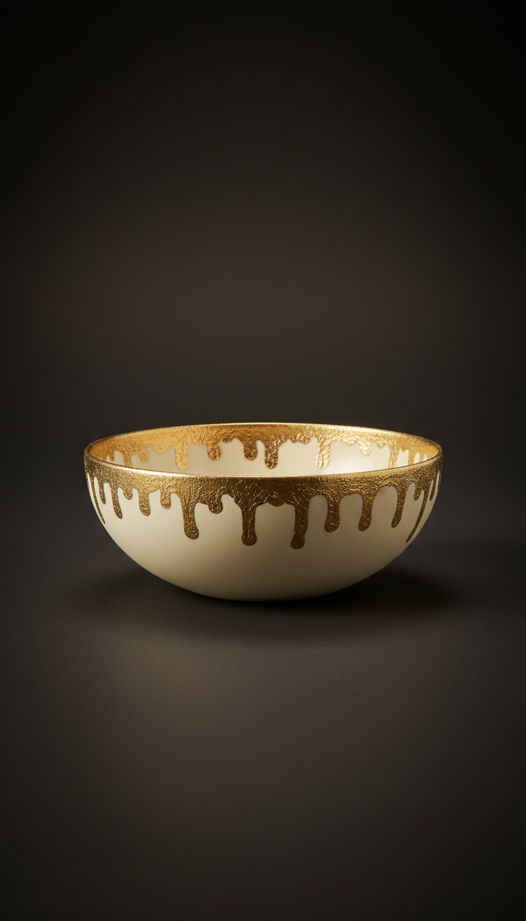 Porcelain cream accent bowl with gold foil