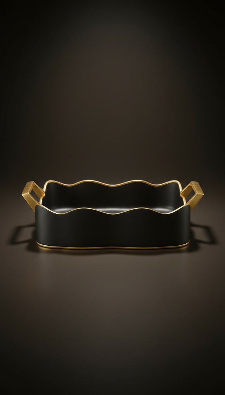 Sculptural black & gold serving tray